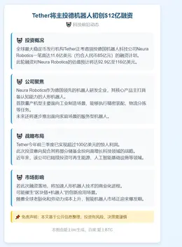 Tether将主投德机器人初创$12亿融资