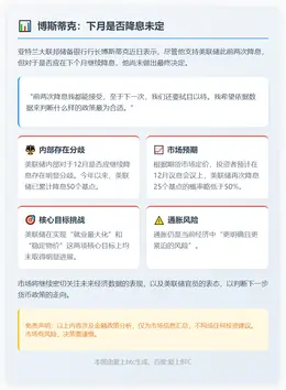 博斯蒂克：下月是否降息未定