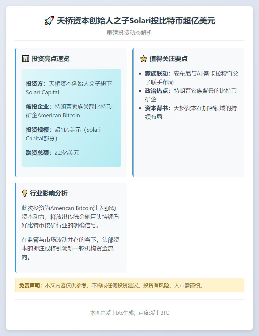 天桥资本创始人之子Solari投比特币超亿美元