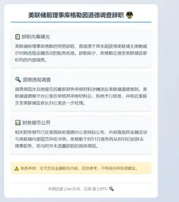 美联储前理事库格勒因道德调查辞职
