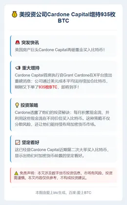 美投资公司Cardone Capital增持935枚BTC