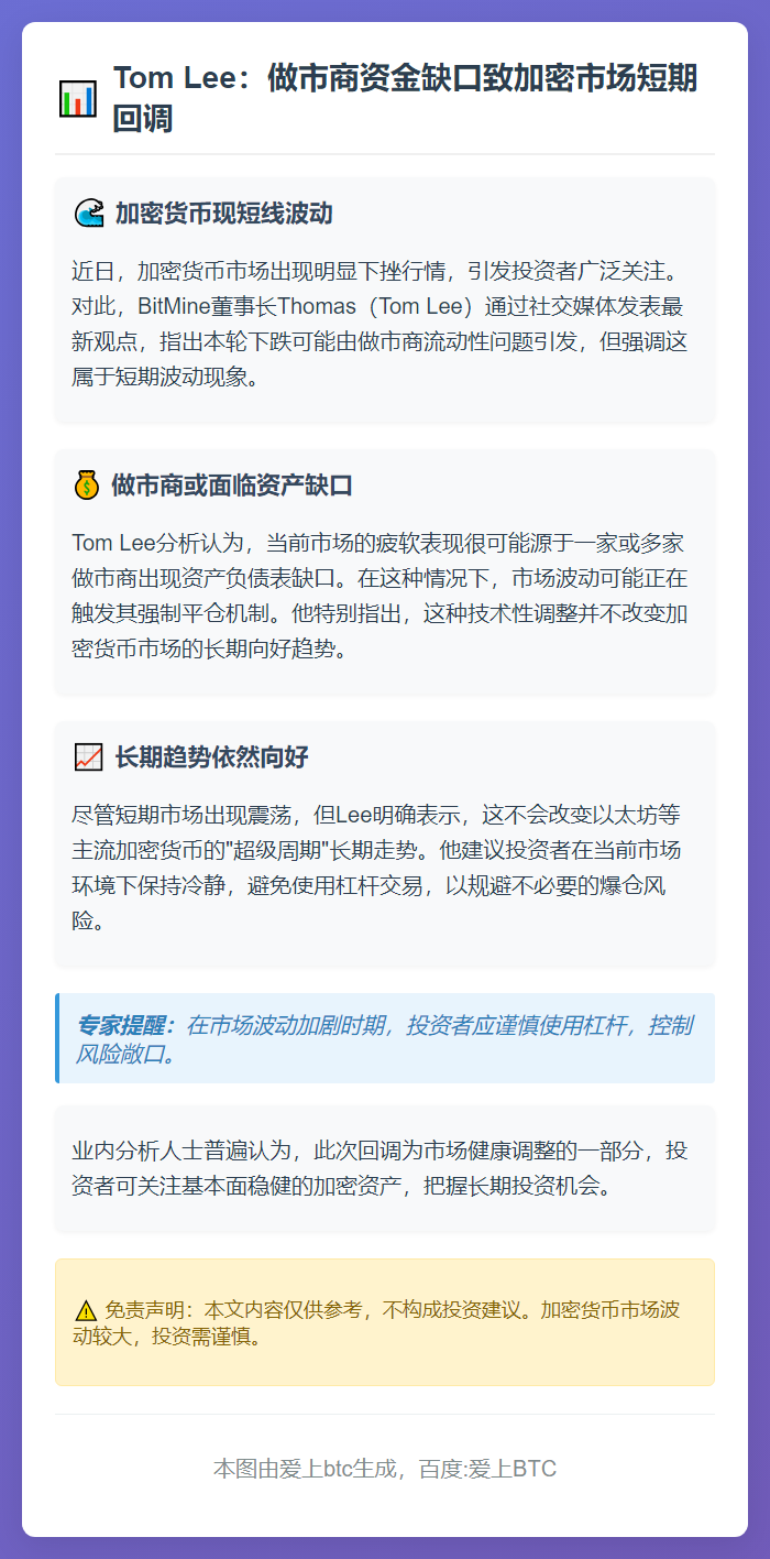 Tom Lee：做市商资金缺口致加密市场短期回调