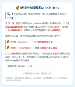 新钱包大额做多STRK与HYPE