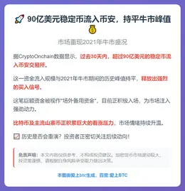 90亿美元稳定币流入币安，持平牛市峰值