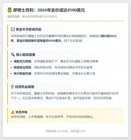 摩根士丹利：2026年金价或达4500美元