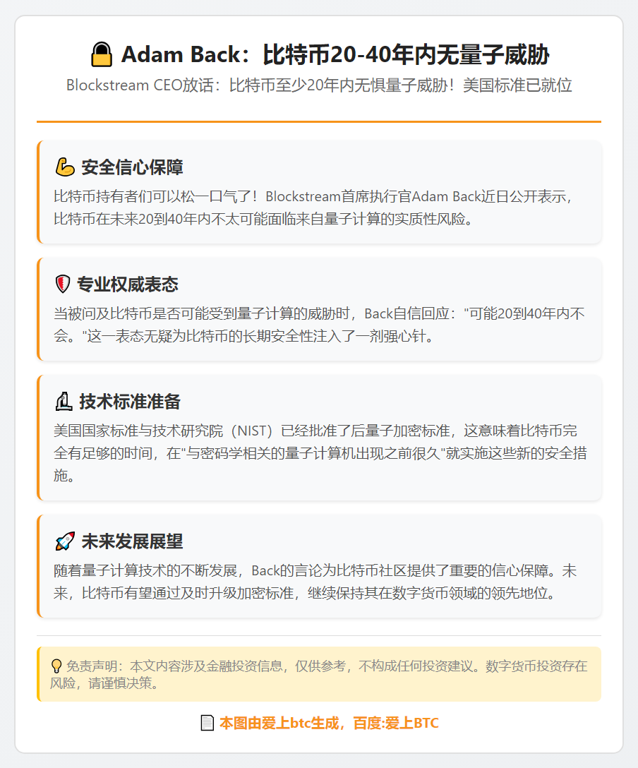 Adam Back：比特币20-40年内无量子威胁