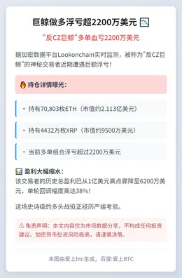 巨鲸做多浮亏超2200万美元