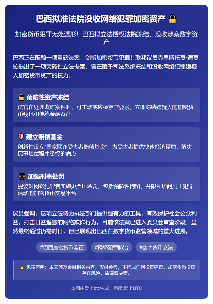巴西拟准法院没收网络犯罪加密资产