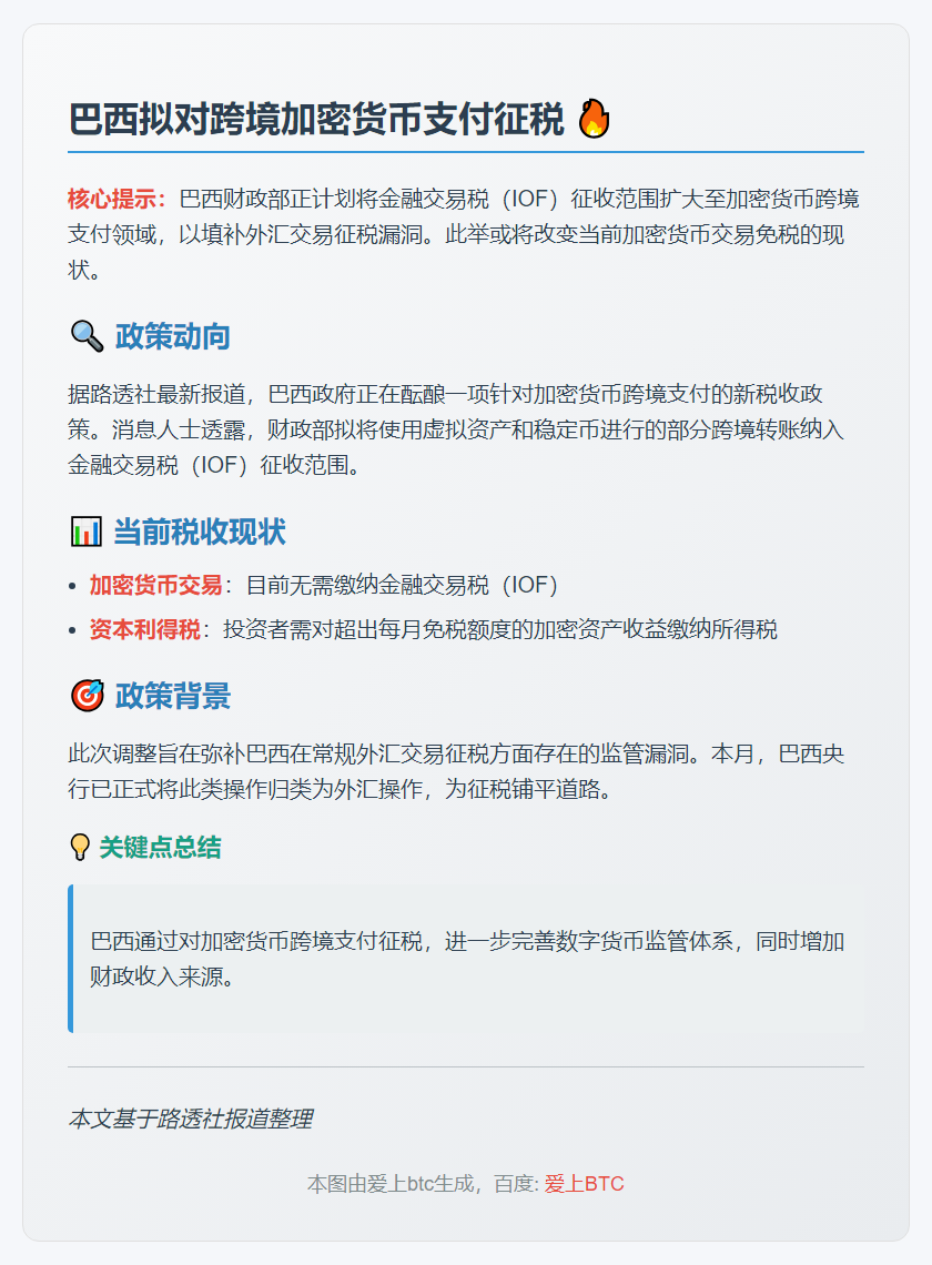 巴西拟对跨境加密货币支付征税