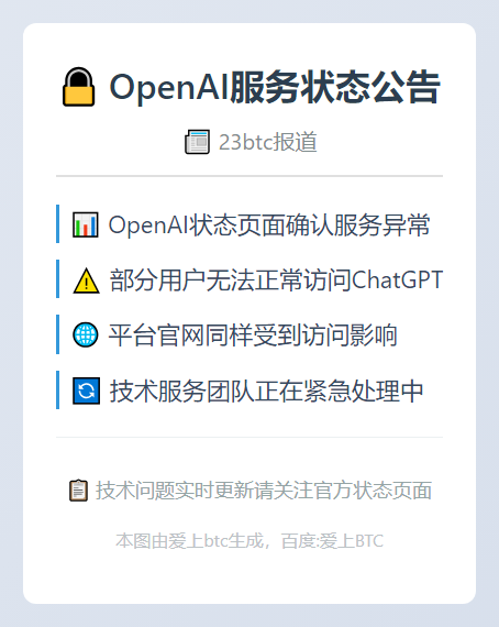 OpenAI状态页面：部分用户无法访问ChatGPT和平台官网