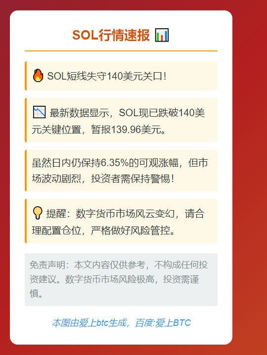 SOL跌破140美元