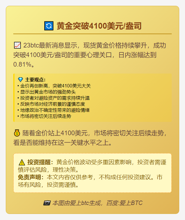 黄金突破4100美元/盎司