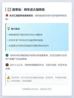 莫蒂埃：明年或大幅降息