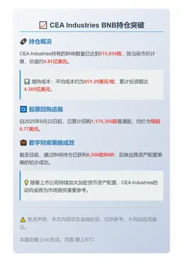 CEA持51万枚BNB价值4.8亿美元