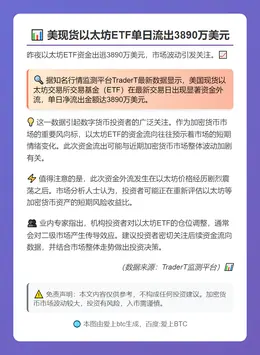 美现货以太坊ETF单日流出3890万美元
