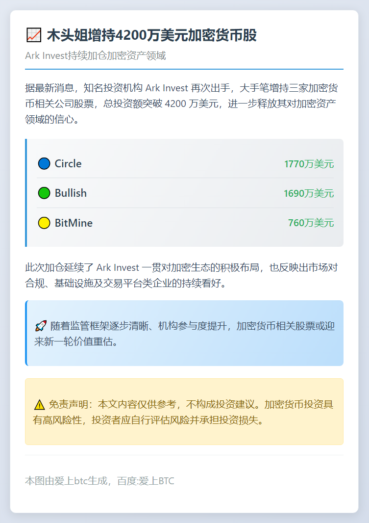 木头姐增持4200万美元加密货币股