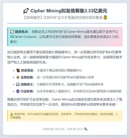 Cipher Mining拟发债筹集3.33亿美元