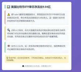 美比特币ETF单日净流出9.04亿