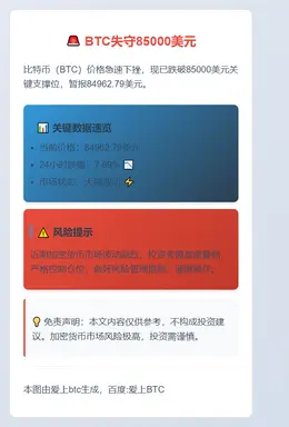 BTC失守85000美元