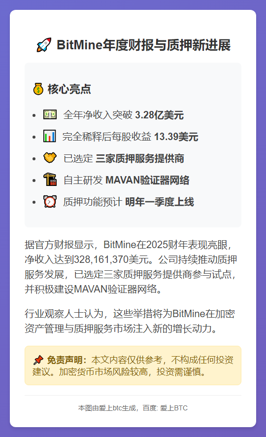 BitMine年收超3.28亿明年上线质押
