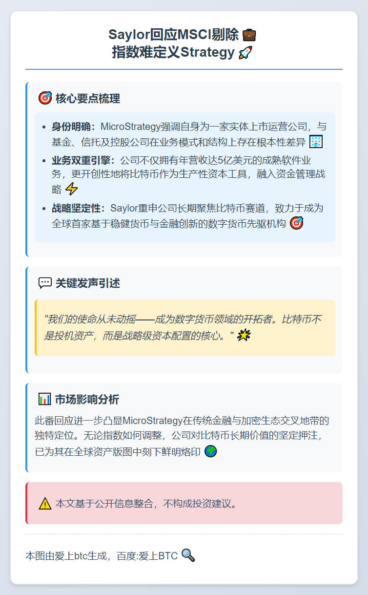 Saylor回应MSCI剔除：指数难定义Strategy