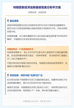 特朗普敦促泽连斯基接受美方和平方案