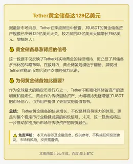 Tether黄金储备达129亿美元，9个月增76亿