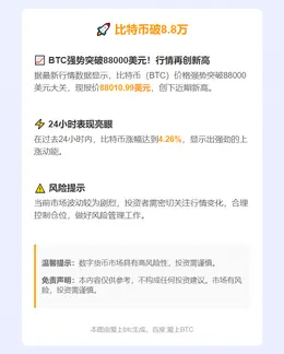 比特币破8.8万