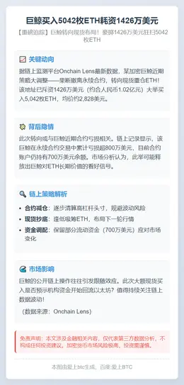 巨鲸买入5042枚ETH耗资1426万美元