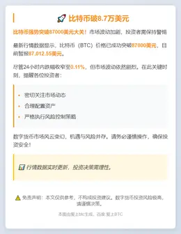 比特币破8.7万美元