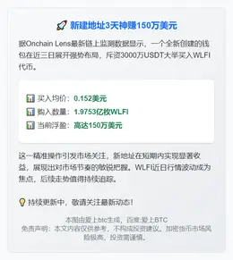 新建地址3天神赚150万美元