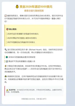 黄金2026年逼近5000美元