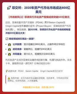 菲交所：2030年资产代币化市场或达600亿美元