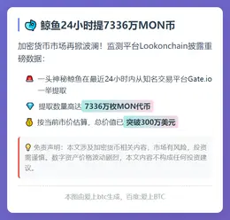 鲸鱼24小时提7336万MON币