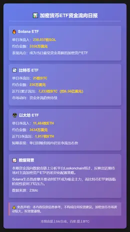 Solana ETF单日净流入超23.8万枚