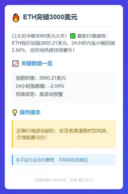 ETH突破3000美元