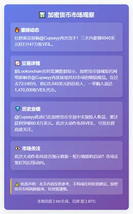 用户三日购147万枚VEIL 耗资5,040美元
