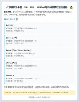 下周SUI、ENA等解锁在即
