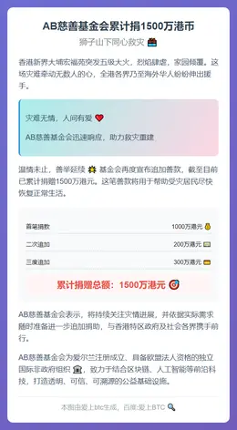 AB慈善基金会累计捐1500万港币