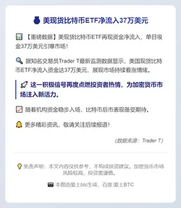 美现货比特币ETF净流入37万美元