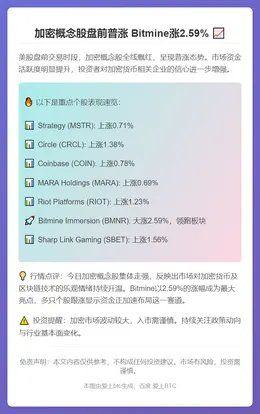 加密概念股盘前普涨 Bitmine涨2.59%