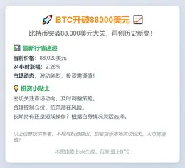 BTC升破88000美元