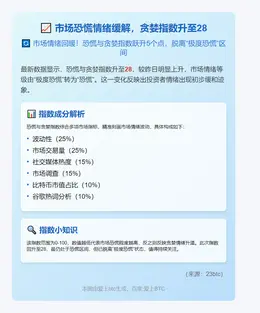 市场恐慌情绪缓解，贪婪指数升至28