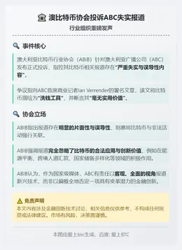 澳比特币协会投诉ABC失实报道