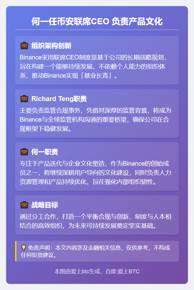 何一任币安联席CEO 负责产品文化