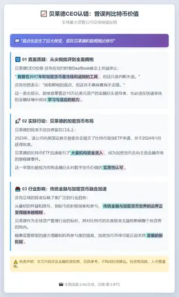 贝莱德CEO认错：曾误判比特币价值