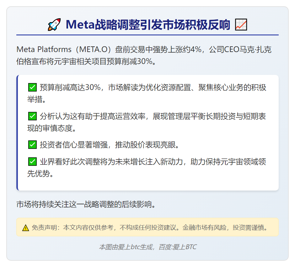 扎克伯格砍30%元宇宙预算 Meta盘前涨4%