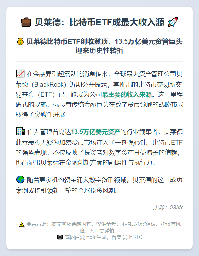 贝莱德：比特币ETF成最大收入源