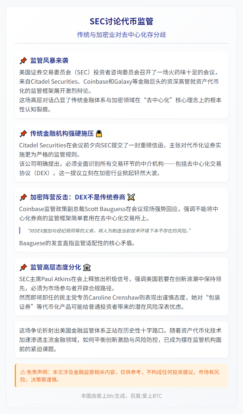 SEC讨论代币监管 传统与加密业对去中心化存分歧