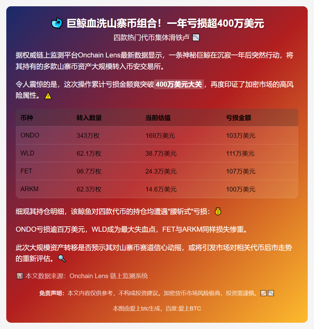 鲸鱼一年亏400万，山寨币转入币安
